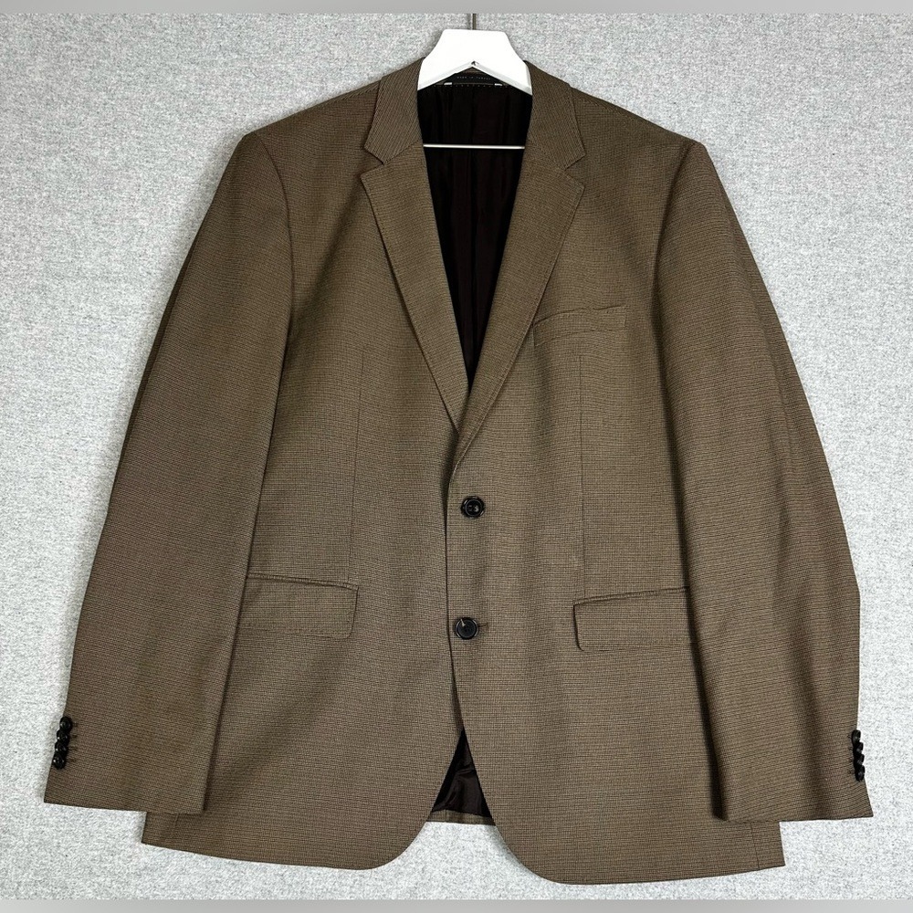 BOSS Hugo Boss Blazer Mens 42R‎ Brown Micro Houndstooth Stretch The Coast_US
